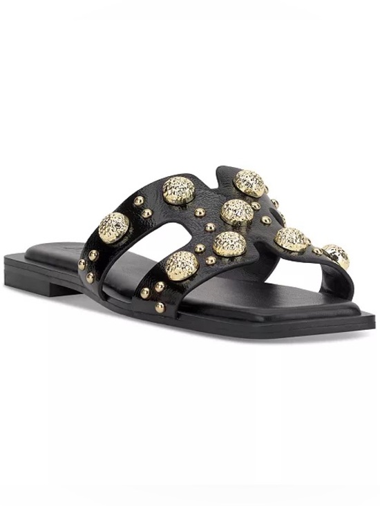 INC International Concepts Shoes - INC International Concepts Black Slide Sandals with Gold Studs